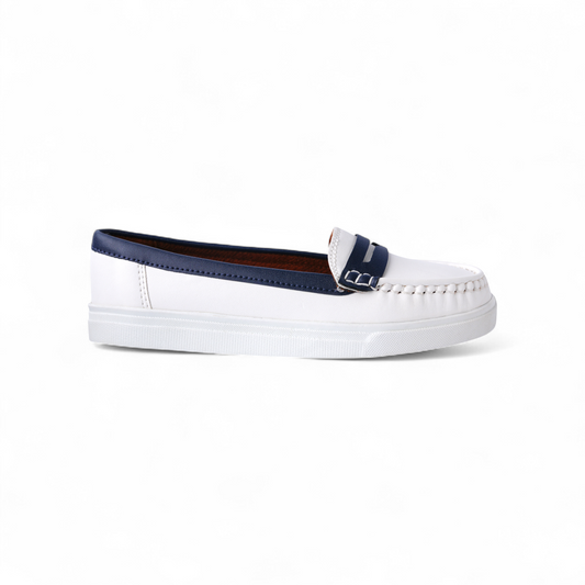 White & Navy Slip-On Loafers