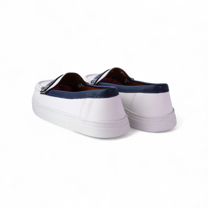 White & Navy Slip-On Loafers