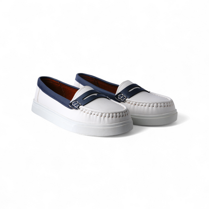 White & Navy Slip-On Loafers