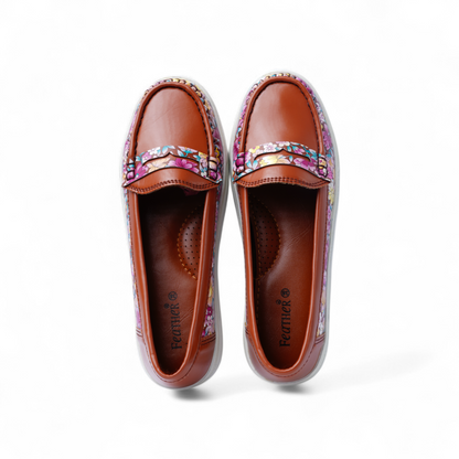 Brown Floral Slip-Ons