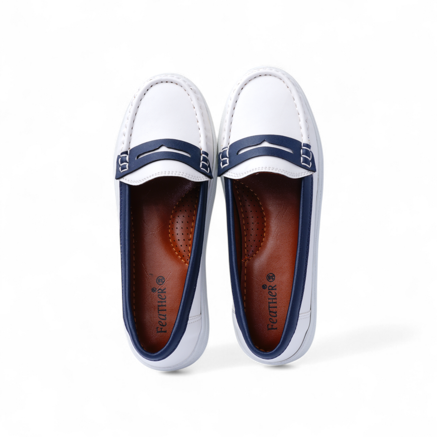 White & Navy Slip-On Loafers