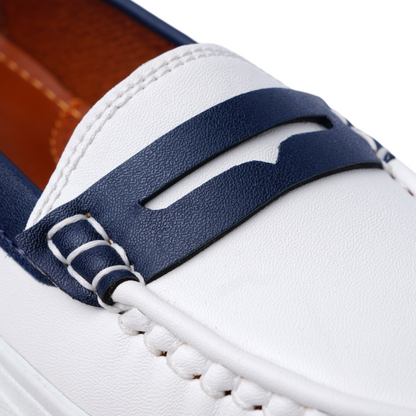 White & Navy Slip-On Loafers