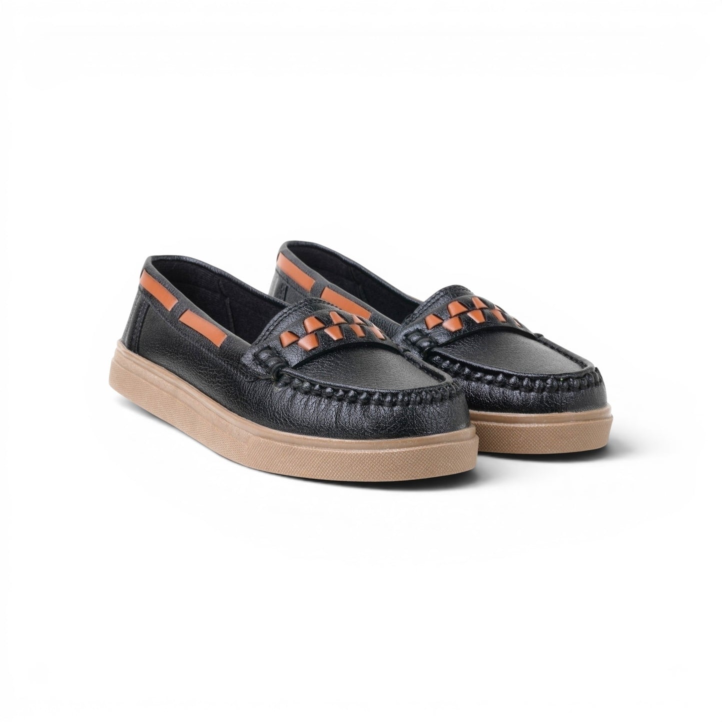 Women's Black Orange Accent Loafer | Caramel Sole