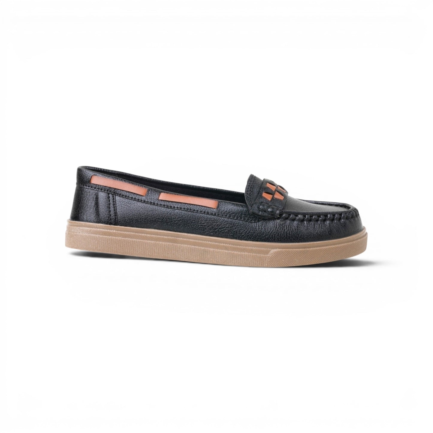 Women's Black Orange Accent Loafer | Caramel Sole