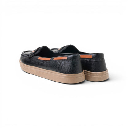 Women's Black Orange Accent Loafer | Caramel Sole