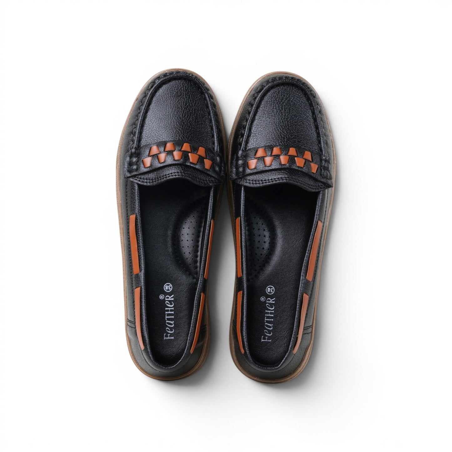 Women's Black Orange Accent Loafer | Caramel Sole