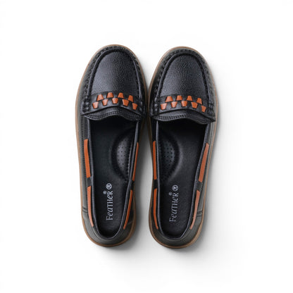 Women's Black Orange Accent Loafer | Caramel Sole