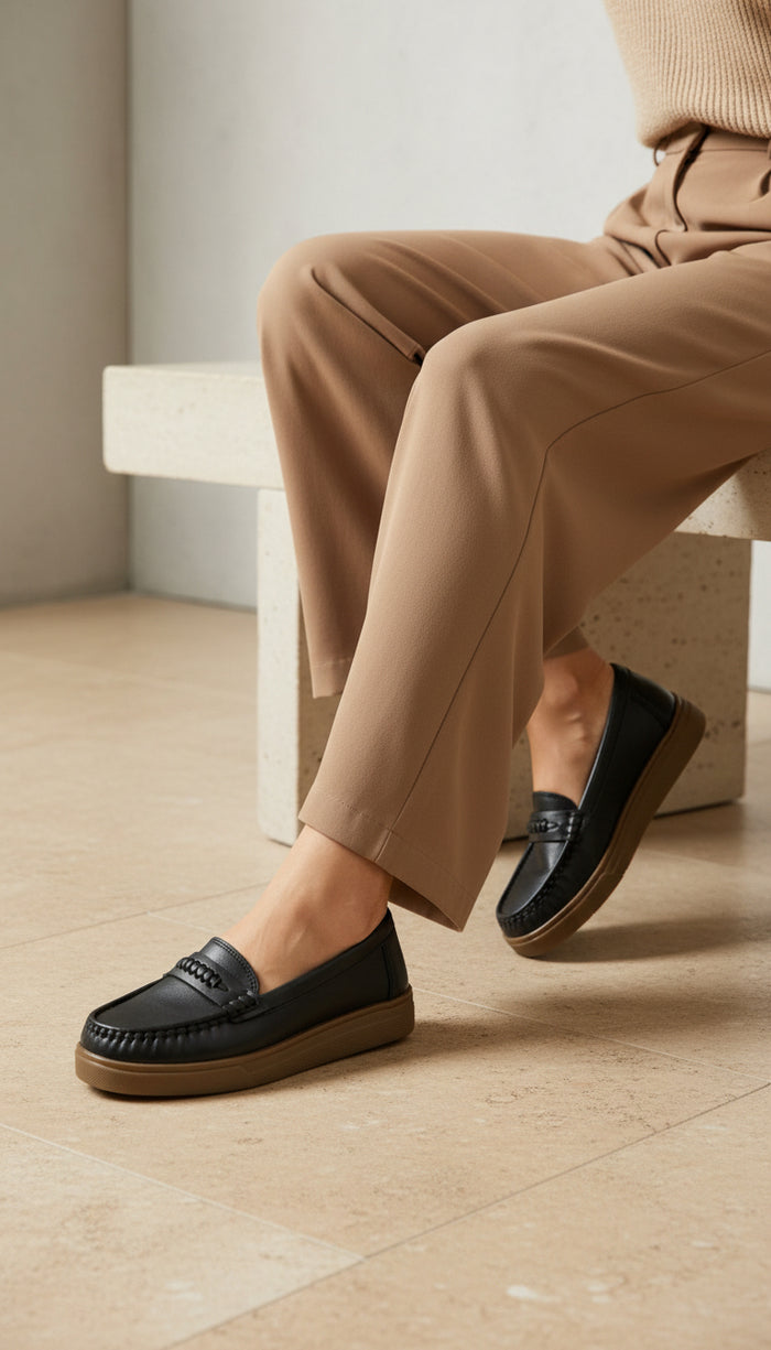 Women's Black Comfort Loafer | Caramel Sole