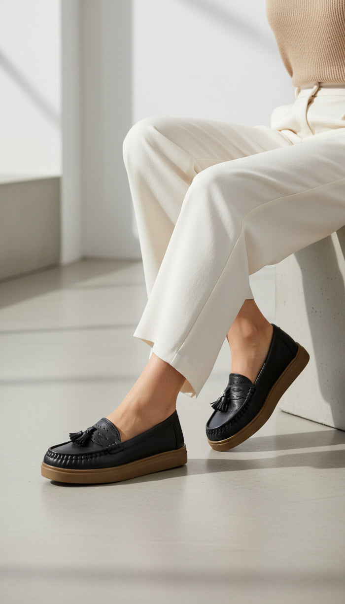Women's Black Cloud Tassel Loafer | Caramel Sole