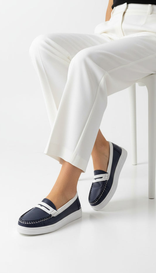 Comfort Loafer - Navy (White Stripe)