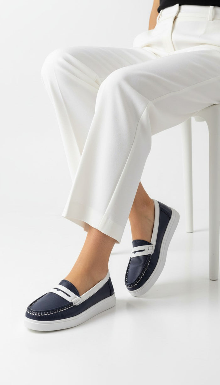 Women's Navy Comfort Loafer | White Stripe