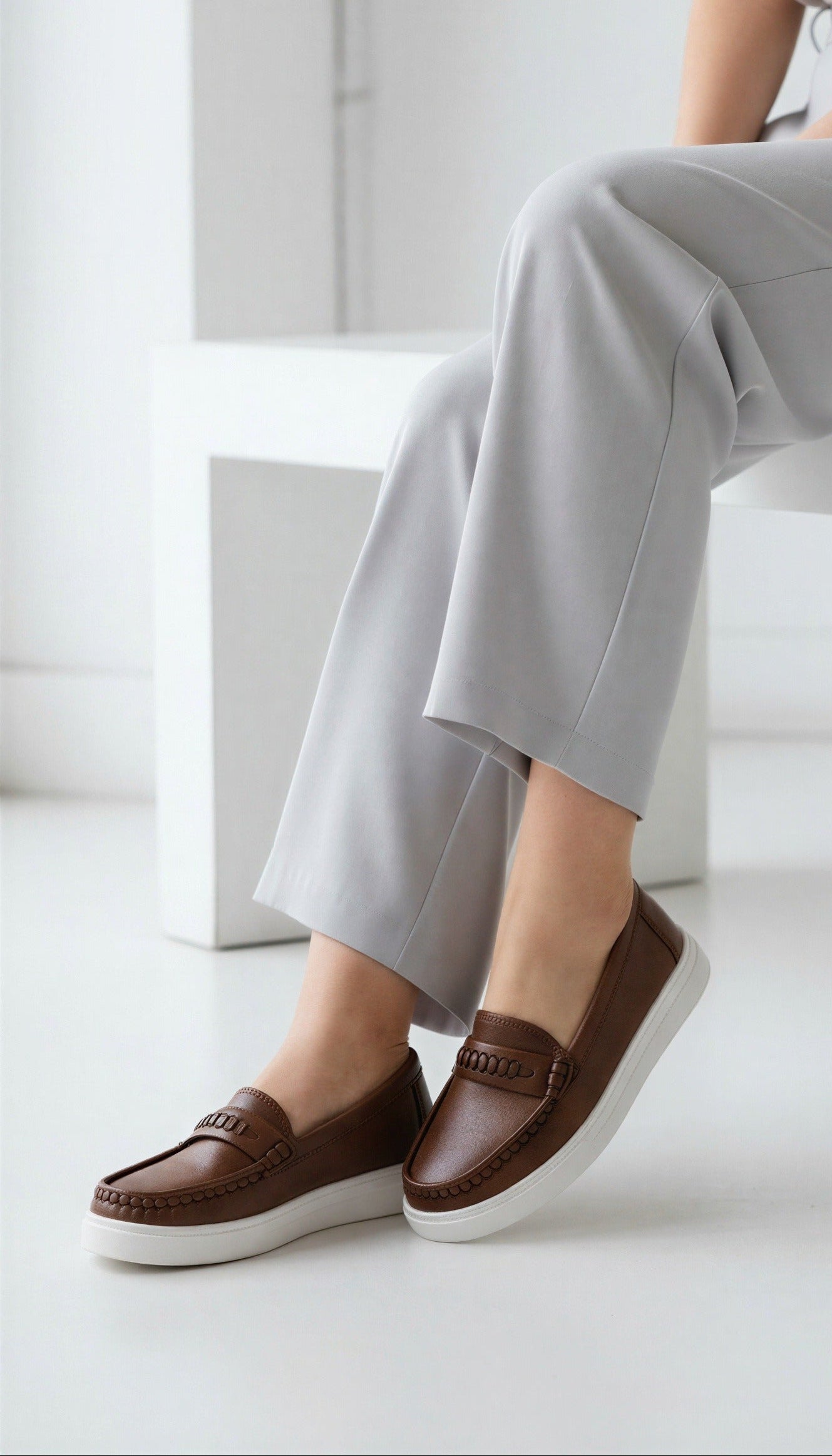 Women's Brown Comfort Loafer | White Sole