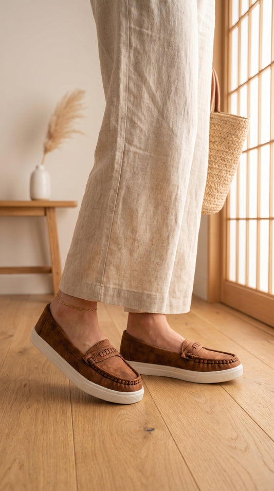 Women's Camel Comfort Loafer | White Sole