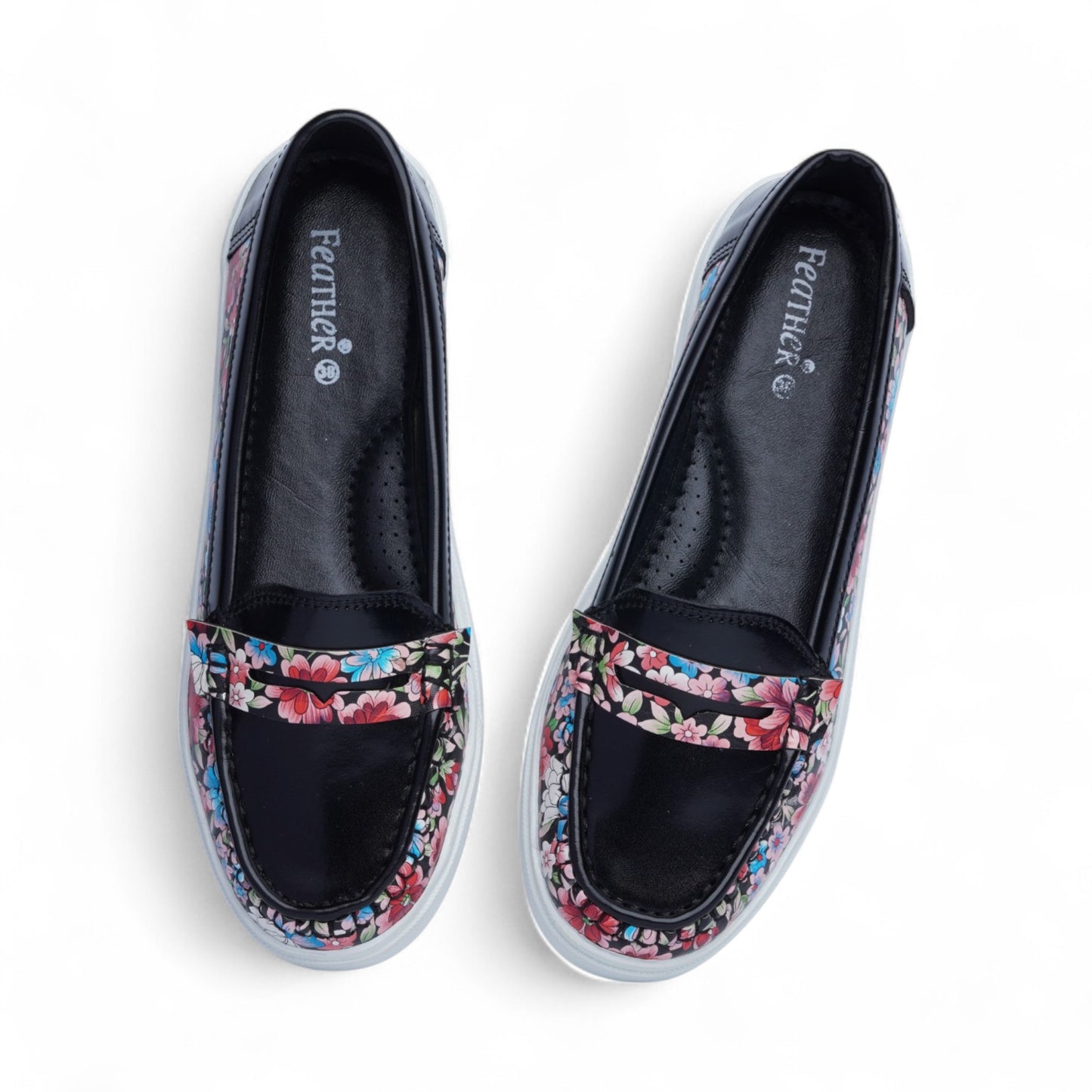 Black Floral Slip-Ons
