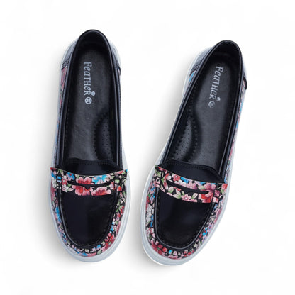 Black Floral Slip-Ons